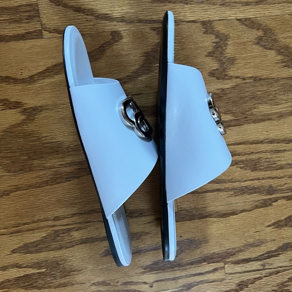 Balenciaga White Leather Oval BB Slides in 38 - Picture 5 of 10